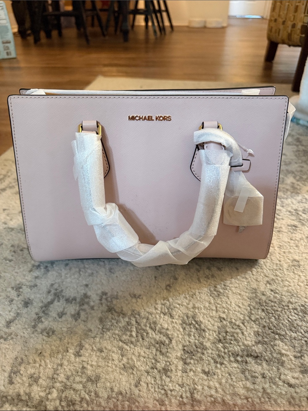 Michael Kors Light Pink Saffiano Satchel with Gold Logo